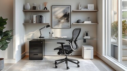 Modern office with glass table design high resolution image