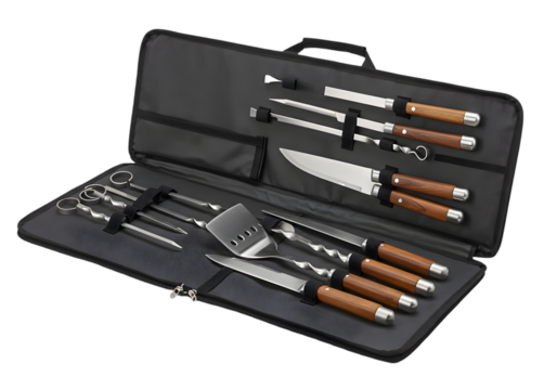 Complete BBQ Grill Tool Set with Carrying Case isolated on white background