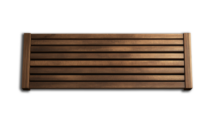 Wooden slatted panel with rich brown finish, showcasing sleek and modern design. Ideal for home decor or furniture applications, this piece adds warmth and elegance to any space