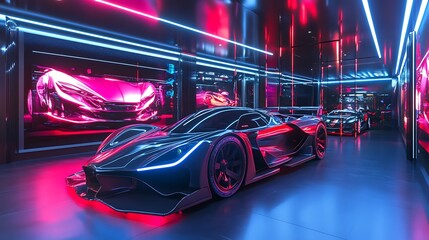 Naklejka premium Neon Garage Luxury Sports Cars.
