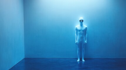 Obraz premium A person in a white bodysuit stands in a blue room