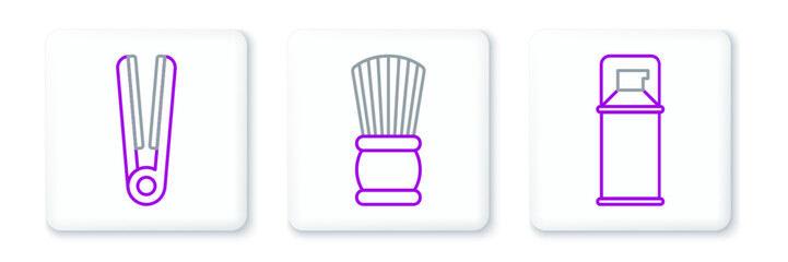 Set line Shaving gel foam, Curling iron for hair and brush icon. Vector