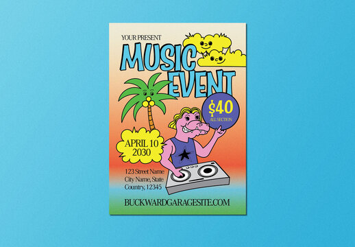 Blue and Yellow Retro Music Event Flyer Layout