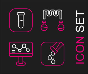 Set line Test tube and flask, Chemical formula, and icon. Vector