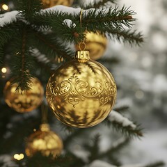 Golden Christmas Ornament: Winter's Gentle Glow AI Generated