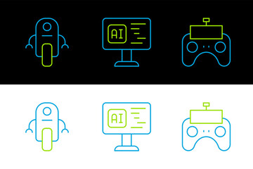 Set line Remote control, Robot and Software icon. Vector