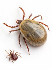 Mite, tick on white background. Two types of ticks. Small tick and large tick