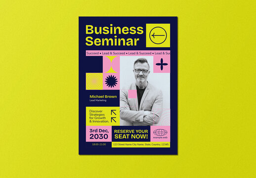 Blue Neo Brutalism Business Seminar Flyer Layout