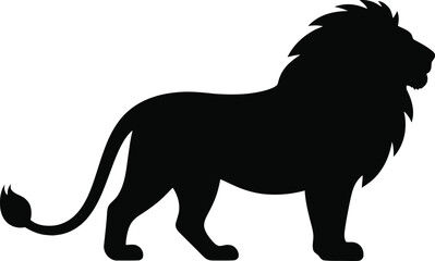 Powerful lion outline in silhouette, Wild lion sitting graphic