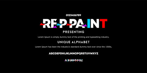 Modern digital alphabet,Minimalist typography,Futuristic font and numbers, Vector Illustration