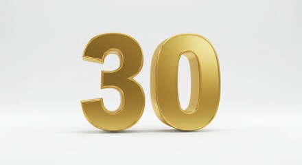 Golden Number 30 on White Background - Anniversary, Birthday, or Milestone