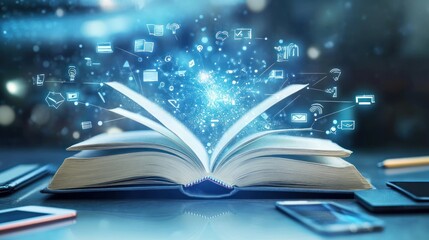 Digital Knowledge: Book with Emerging Technology Icons