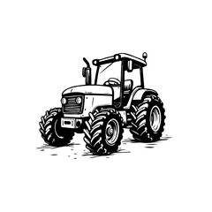 Monochrome tractor depiction showcasing agricultural machinery in a simplistic style