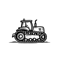 Stylized tractor illustration featuring bold lines and detailed tire treads design