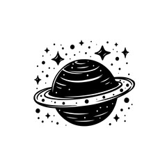 Stylized Saturn illustration with sparkling stars on clean white background