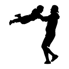 Silhouette of Man Swinging Child Playfully. Father and son having fun together.