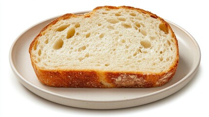 A slice of white bread on a white plate.