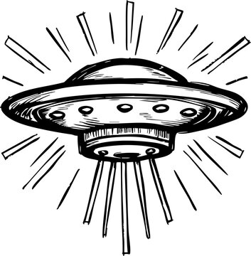 Mysterious flying saucer encounter outer space illustration sci-fi environment artistic viewpoint extraterrestrial concept