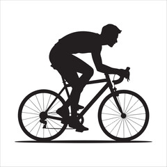 Fototapeta premium Cyclist riding racing bicycle silhouette illustration isolated on white background.