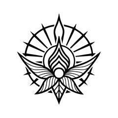 Rising Sun Symbolic Tattoo Line Art Design