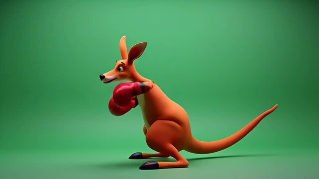 Pixelated Kangaroo in Boxing Stance with Red Gloves on Green Background with Subtle Lighting Effects and Pixelation Artifacts due to AI Generation