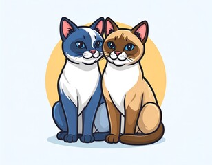 Obraz premium Siamese Cat Couple Mascot Logo, Loving and Playful Feline Character Design