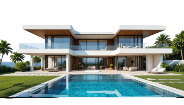 Luxurious modern villa with pool and ocean view coastal paradise architectural design outdoor living bright atmosphere elegance and comfort