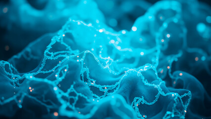 Translucent Fabric Displaying Bioluminescent Algae Patterned Texture, Cool Azure Light