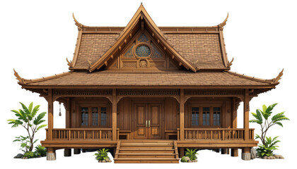 Fototapeta premium Traditional wooden house architecture rural setting residential structure natural environment front view cultural significance and design aesthetics