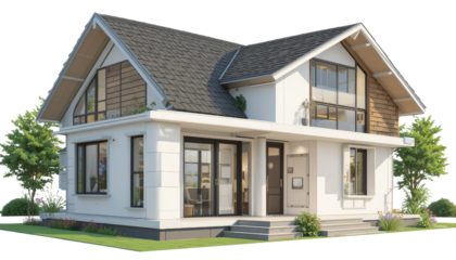 Modern two-story house design suburban area 3d render residential environment front view architectural elegance for contemporary living