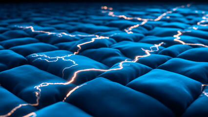 Fototapeta premium Luxurious Sapphire Blue Velvet Texture Illuminated by Stylized Lightning Pattern