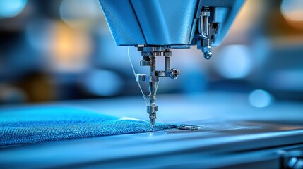 Close-up of a modern sewing machine in action, stitching fabric