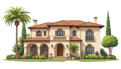 Stunning mediterranean villa design coastal area digital artwork lush garden front view architectural elegance for homeowners