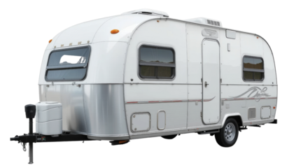 Exciting road trip adventure with a vintage travel trailer scenic countryside photography inviting environment side view freedom and exploration