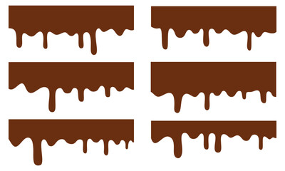 chocolate on white background. chocolate frame. Melted chocolate, chocolate vector.  Flowing liquid isolated on white background. leak, splash, spilled liquid.