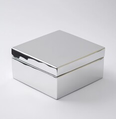 Shiny Silver Square Gift Box On White Background