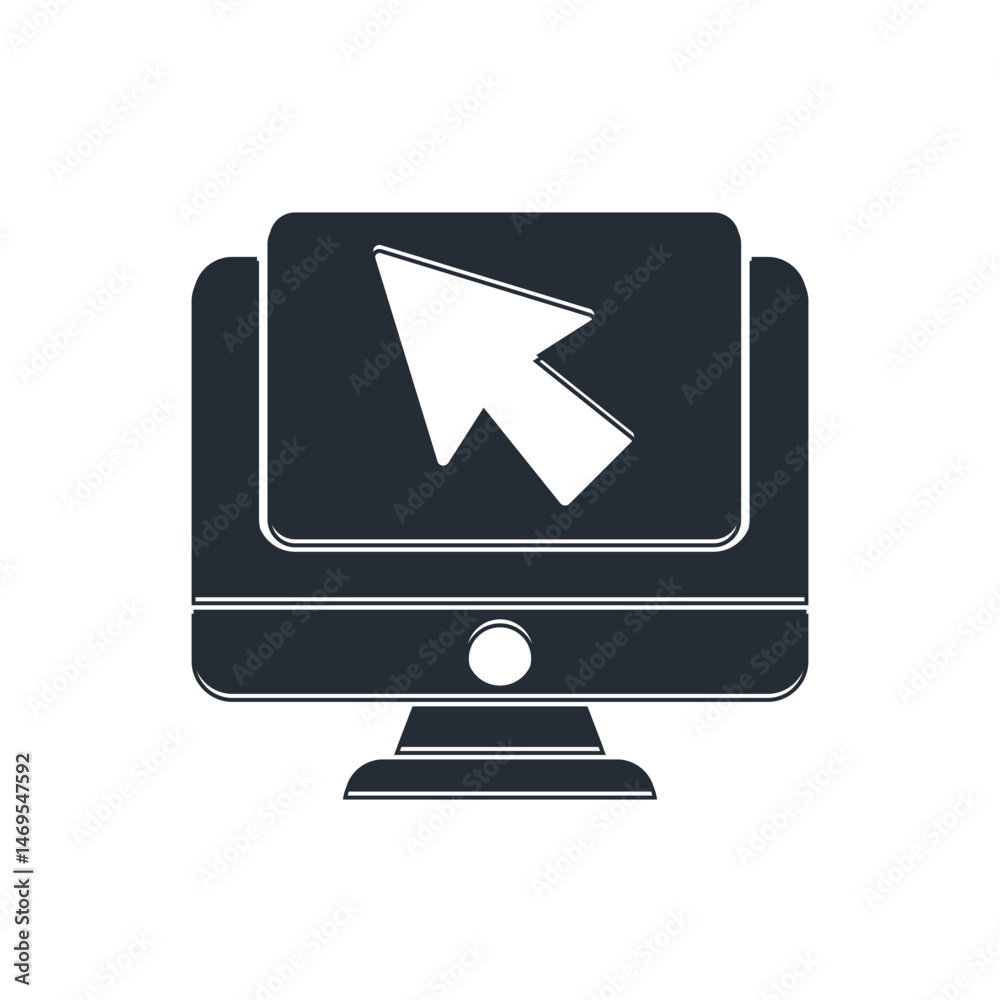 Aufkleber Black Computer monitor and cursor icon isolated on white background. Computer notebook with empty screen sign. Vector