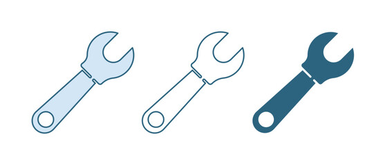 Blue Wrench spanner icon isolated on white background. Vector