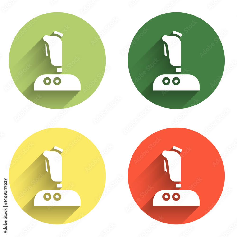 Poster set joystick for arcade machine icon isolated with long shadow background. joystick gamepad. color c