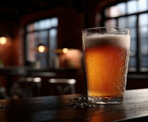 Refreshing craft beer served in a rustic bar setting