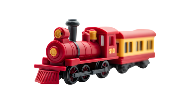 Vibrant Red Toy Train Isolated on Transparent Background - Isolated Locomotive for Playtime Fun