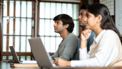Indian College Team Presenting Group Project in Academic Setting
