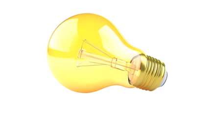 Bright Yellow Light Bulb Isolated on Transparent Background - Illuminating Creativity and Innovation