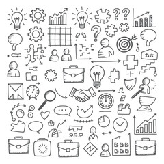 Set of consulting doodle on white background. Hand drawn abstract doodle isolated on white background.