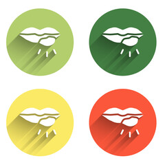 Set Herpes lip icon isolated with long shadow background. Herpes simplex virus. Labial infection inflammation symbol. Color circle button. Vector