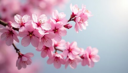 Fototapeta premium Delicate pink cherry blossoms, full bloom, intricate design, elegant, branch