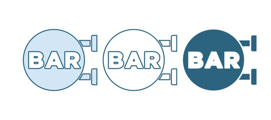 Blue Street signboard with inscription Bar icon isolated on white background. Suitable for advertisements bar, cafe, restaurant. Vector