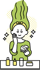 スキンケアに情熱を注ぐ女性のイラスト