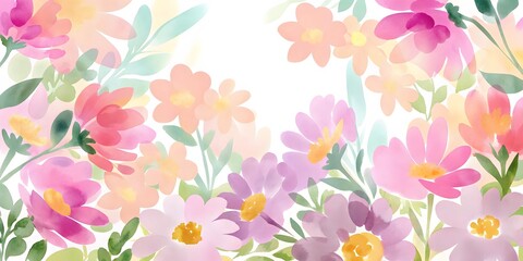 Pastel Watercolor Flowers; Delicate blossoms in soft hues create a gentle, romantic atmosphere.