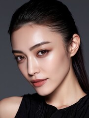Fototapeta premium Elegant beauty portrait showcasing flawless makeup application
